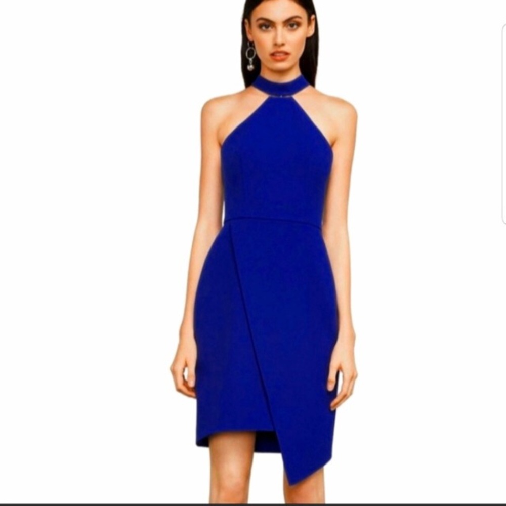 LIX Midi Royal Blue Asymmetrical Length Halter Dress 48 1/2” L / Right 36” L Med